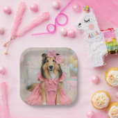 Sheltie in pink dress ペーパープレート (パーティー)