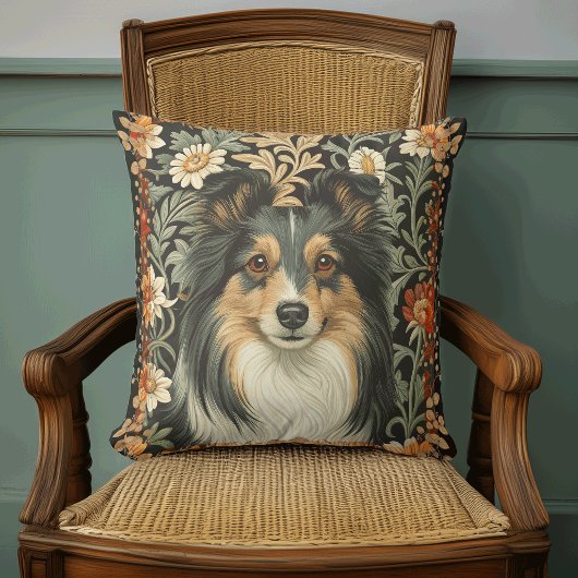 Sheltie or Collie Dog in William Morris Style クッション
