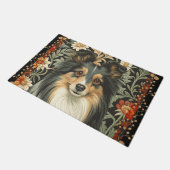 Sheltie or Collie Dog in William Morris Style ドアマット (アングル)