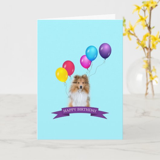 Sheltie Shetland Sheepdog Happy Birthday Card カード (黄色い花)