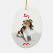 Sheltie with Holly Ornament セラミックオーナメント (正面)