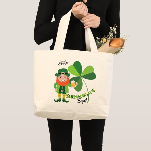 Shenanigans Leprechaun Shamrock St Patrick’s Day ラージトートバッグ (正面(商品))