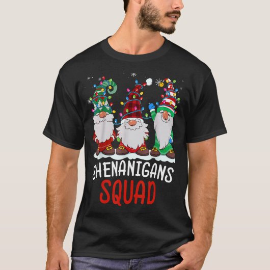 Shenanigans Squad Gnomes Lights Christmas Pajamas  Tシャツ (正面)
