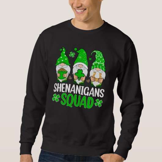 Shenanigans Squad Gnomes Shamrock Happy St Patrick スウェットシャツ (正面)