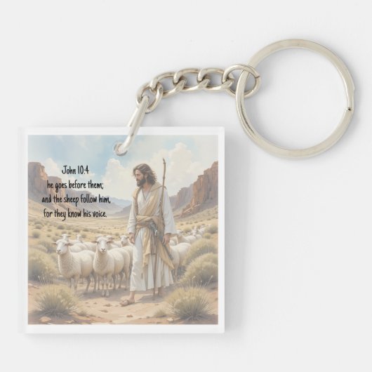 Shepherd goes before them Bible Scripture キーホルダー (裏面)