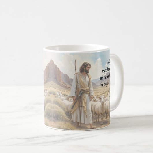 Shepherd goes before them Bible Scripture コーヒーマグカップ (正面右)
