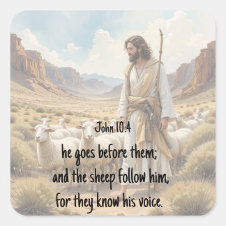 Shepherd goes before them Bible Scripture スクエアシール