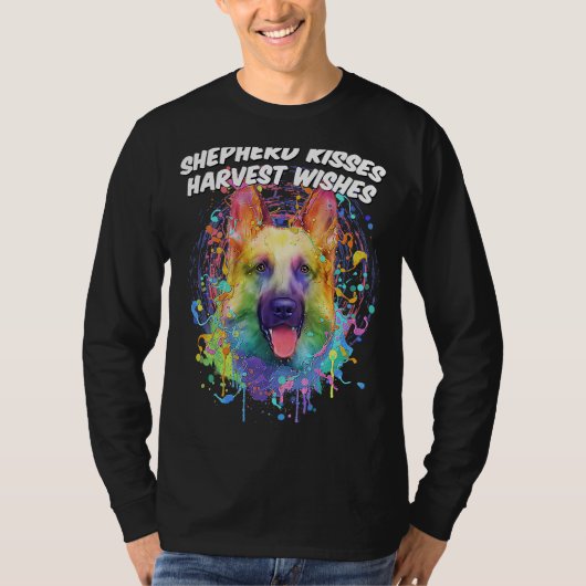 Shepherd Kisses Harvest Wishes German Shepherd Ani Tシャツ (正面)