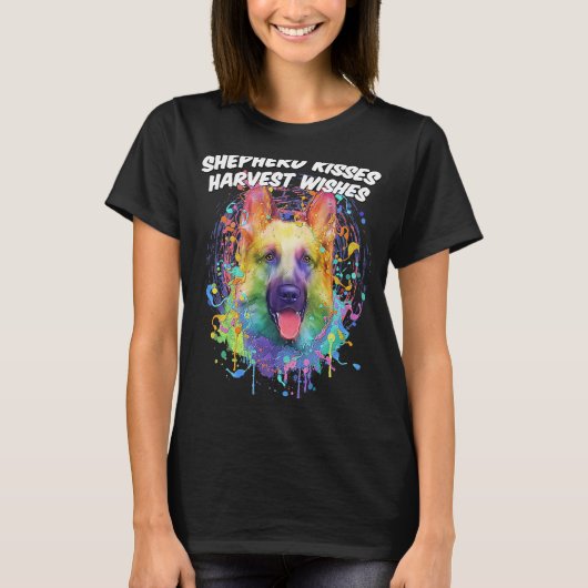 Shepherd Kisses Harvest Wishes German Shepherd Ani Tシャツ (正面)