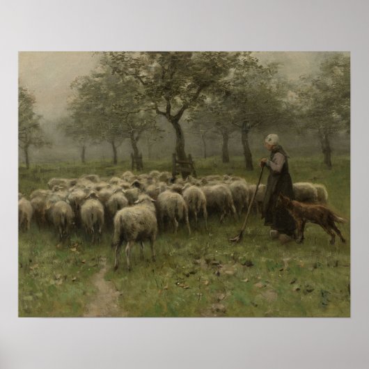 Shepherdess with a Flock of Sheep, Anton Mauve ポスター (正面)
