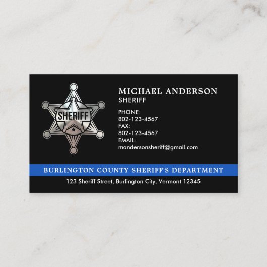 Sheriffカスタム Law Enforcement Thin Blue Lineロゴ 名刺 (正面)