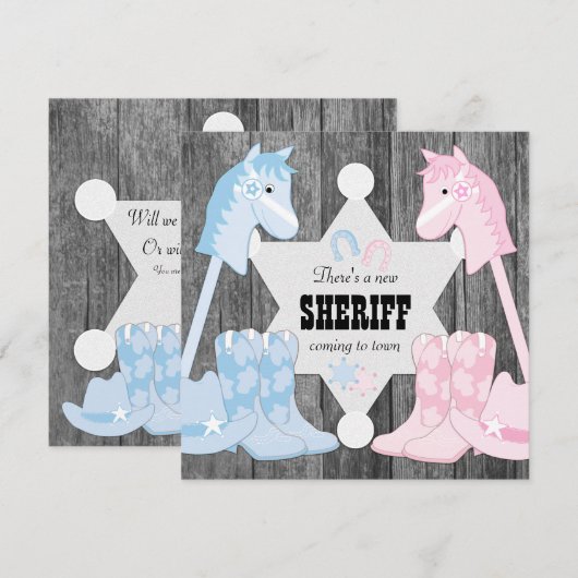 Sheriff Cowboy Gender Reveal 招待状 (正面/裏面)