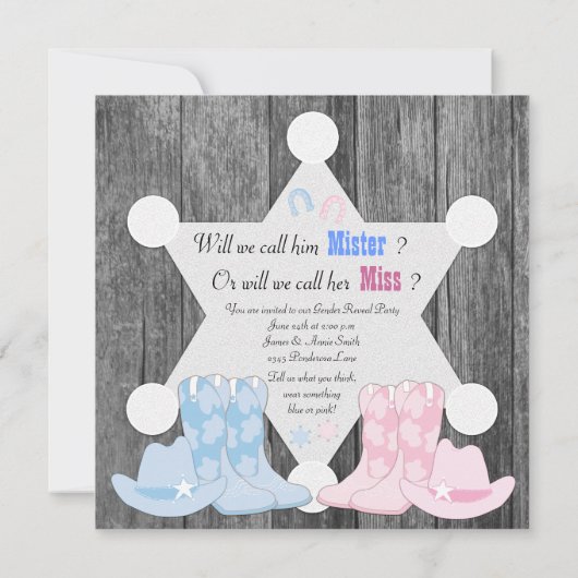 Sheriff Cowboy Gender Reveal 招待状 (裏面)