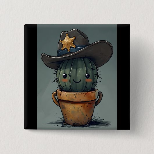 Sheriff Spike-Cactus Character with Background 缶バッジ (正面)