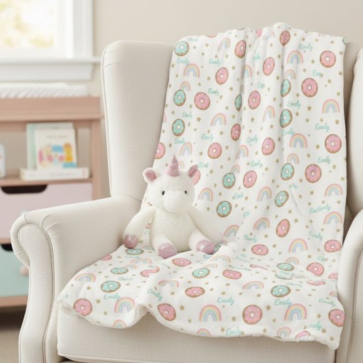 Sherpa Blanket Personalized Donut Rainbow Pattern シェルパブランケット