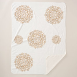 Sherpa Blanket with Mandala Patterns in Soft Brown シェルパブランケット