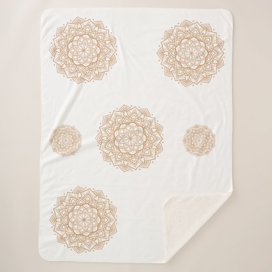 Sherpa Blanket with Mandala Patterns in Soft Brown シェルパブランケット (正面)