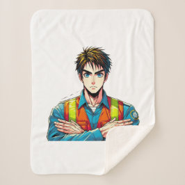 Sherpa-Fleecedecke mit Manga-Sicherheitsfachmann シェルパブランケット