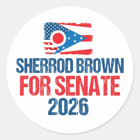 Sherrod Brown for Senate 2026 Election Ohio Flag ラウンドシール (正面)