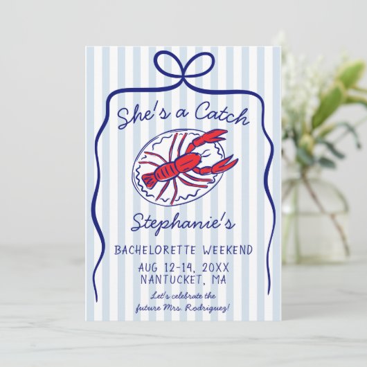 She's A Catch 3 Day Itinerary Bachelorette Party 招待状 (スタンド正面)
