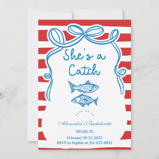 She's A Catch Bachelorette Celebration 招待状 (正面)