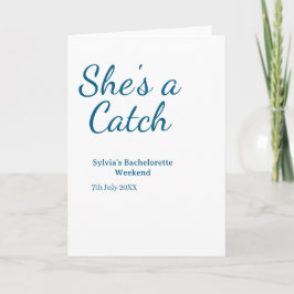 She's a catch bachelorette weekend name blue date  カード