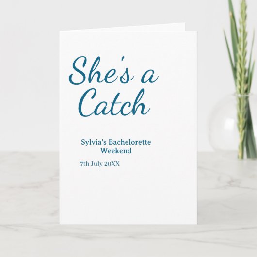 She's a catch bachelorette weekend name blue date  カード (正面)