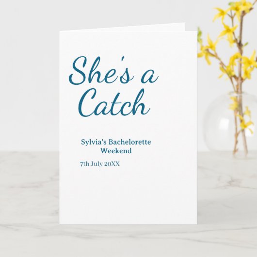 She's a catch bachelorette weekend name blue date  カード (黄色い花)