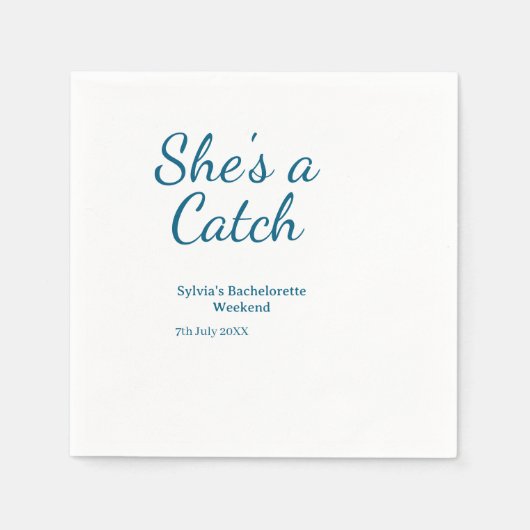 She's a catch bachelorette weekend name blue date  スタンダードカクテルナプキン (正面)