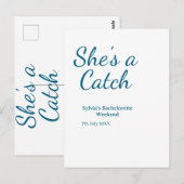 She's a catch bachelorette weekend name blue date  ポストカード (正面/裏面)