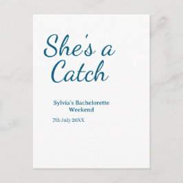 She's a catch bachelorette weekend name blue date  ポストカード