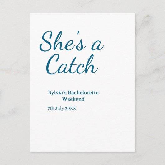 She's a catch bachelorette weekend name blue date  ポストカード (正面)