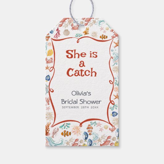 She's a Catch Bridal Shower Thank You Favor ギフトタグ (正面)