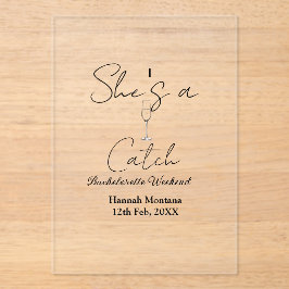 She's a catch champagne bottle bachelorette weeken アクリル招待状