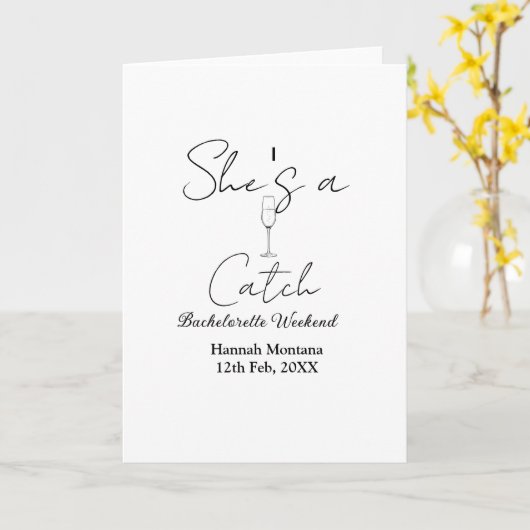 She's a catch champagne bottle bachelorette weeken カード (黄色い花)