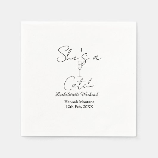 She's a catch champagne bottle bachelorette weeken スタンダードカクテルナプキン (正面)