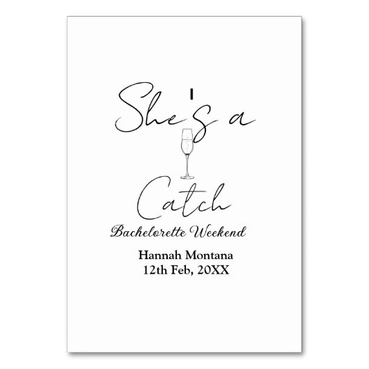 She's a catch champagne bottle bachelorette weeken テーブルナンバー (正面)