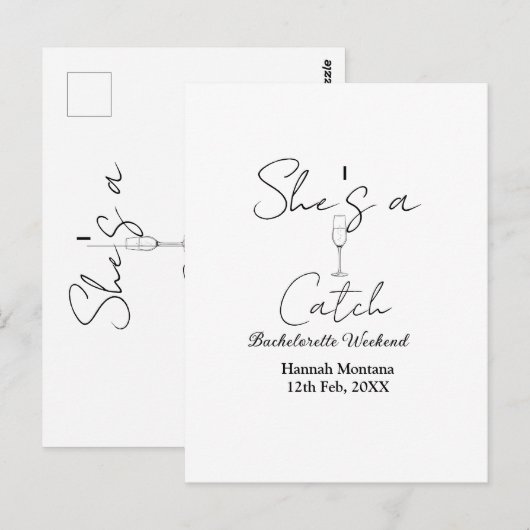 She's a catch champagne bottle bachelorette weeken ポストカード (正面/裏面)