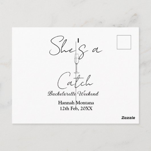 She's a catch champagne bottle bachelorette weeken ポストカード (裏面)