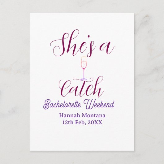 She's a catch champagne bottle bachelorette weeken ポストカード (正面)