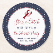 She's A Catch Coastal Bachelorette Party ラウンドペーパーコースター (正面)