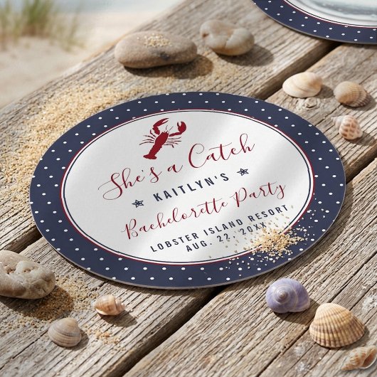 She's A Catch Coastal Bachelorette Party ラウンドペーパーコースター