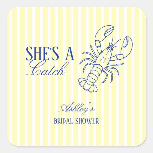 She's A Catch Coastal Bridal Shower Favor スクエアシール (正面)