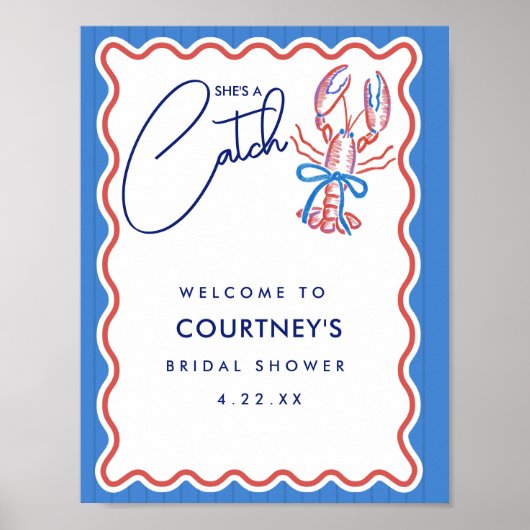 She's A Catch Coastal Lobster Bridal Shower ポスター (正面)