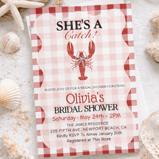She's a Catch Coastal Lobster Bridal Shower  招待状