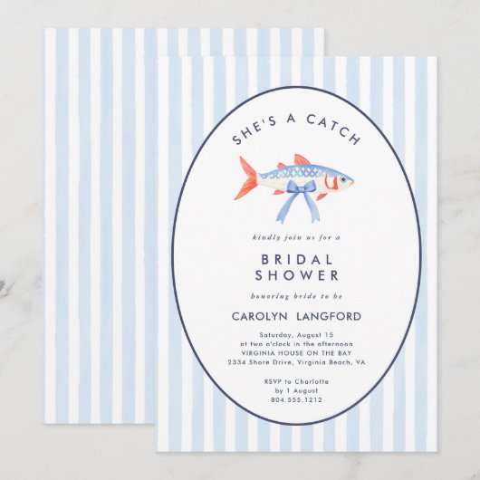 She's a Catch Fishermans Aesthetic Bridal Shower  招待状 (正面/裏面)