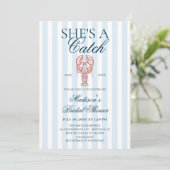 She's a catch Lobster Blue Striped Bridal Shower 招待状 (スタンド正面)