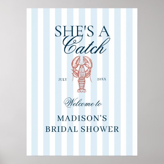She's a catch Lobster Bridal Shower Welcome ポスター (正面)