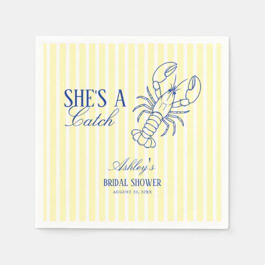 She's A Catch Lobster Coastal Bridal Shower スタンダードカクテルナプキン (正面)