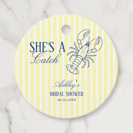 She's A Catch Lobster Coastal Bridal Shower フェイバータグ (正面)